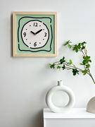 日式实木方形挂钟卡通艺术静音时钟座钟免打孔原木风装饰可爱钟表