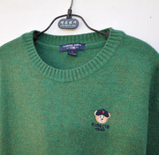 23小熊羊绒衫绿色平针熊头圆领打底毛衣大码170-175