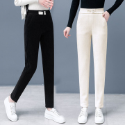 休闲雪尼尔裤子女2023春秋季高腰小脚，裤加绒加厚灯芯绒哈伦裤