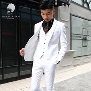 西服套装男士白色新郎，结婚礼服修身韩版潮青年小西装，男英伦三件套