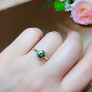 腾利 天然蓝宝石戒指女款18K金女戒黄金食指时尚绿色宝石经典清新