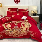 高档中式婚庆四件套结婚大红色刺绣被套床单新婚，床上用品婚嫁婚房
