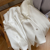 设计感翻领双排扣雪纺衫白色减龄长袖外搭上衣时尚休闲洋气¥24