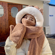 可爱小熊熊帽子口罩女冬天学生兔子围巾一体围脖手套三件套保暖潮