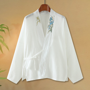 夏季新中式国风刺绣汉服上衣防晒衣民族风白色，开衫开襟流行汉服