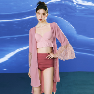 cicory2021年新粉色ins小胸遮肉性感，遮肚温泉分体泳衣3件套女