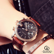 香港古欧GUOU中性时尚复古表盘皮带手表欧美情侣款夜光大表盘手表