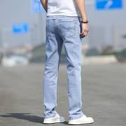 时尚天蓝色加绒牛仔裤，男春秋修身直筒裤，外穿时尚休闲长裤