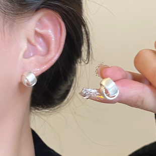 s925银针耳饰女拉丝耳钉2023独特耳环小众设计感高级耳坠