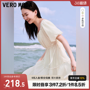 Vero Moda连衣裙2023夏季时尚方领泡泡袖长裙公主风裙子女▲