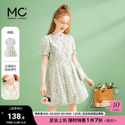 mc2碎花连衣裙配小包中式立领，盘扣设计小个子，气质立体蕾丝蓬蓬裙