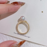 可调节纯银不掉色经典，光版天然珍珠戒指女食指，戒时尚个性冷淡风
