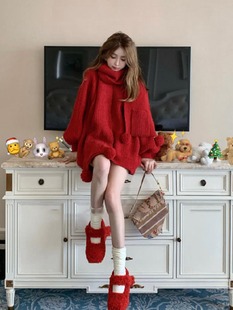 衣服新本命年年圣诞中长款秋冬氛围感年战袍红色加厚龙毛衣外套女