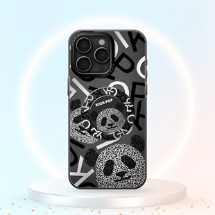 kickpop适用iphone15promax手机壳新年款磁吸全包边防摔熊猫个性创意，潮牌搭配熊猫指环支架苹果15保护套男女
