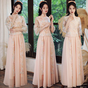 中式婚礼伴娘服中国风，2023年新长款仙气质姐妹，裙旗袍优雅秋季复古