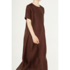 cleanflow铁锈红双宫丝绸真丝，夏季短袖超长宽松极简高级连衣裙