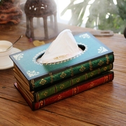 创意时尚假书抽纸盒客厅家用茶几个性纸巾盒 美式复古书形收纳盒