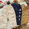 日系miki梭织卡通动物刺绣长裤，春秋男女童可爱宽松小兔小熊裤子