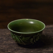 清代绿釉花卉纹杯老物件收藏品文玩古董瓷器真品中式桌面摆件茶杯