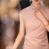 婉如意新中式粉色旗袍，敬酒服女夏季无袖长款气质订婚裙日常