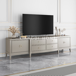 美式轻奢实木电视柜，现代简约小户型客厅香槟色茶几，电视柜组合地柜