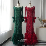 Alacati高端奢华长袖鱼尾重工时尚高腰晚礼服演出口欧美迪拜