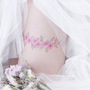 她画 三月桃花 甜美小清新樱花长图案臂环手腕纹身贴 防水持久女