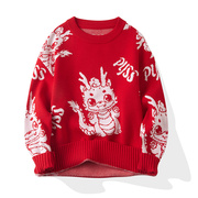亲子装中国龙卡通(龙卡通)毛衣，男新年大红色针织衫，外套男情侣本命年毛线衣(毛线衣)