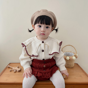 23韩版女童外套春秋女宝宝，针织开衫花苞裤，套装冬装毛衣外出服