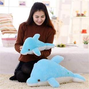 创意发光海豚抱枕儿童床上毛绒玩具公仔彩色海豚玩偶生日礼物定制