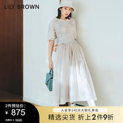 lilybrown春夏款，条纹简约收腰系带衬衫连衣裙lwfo221160
