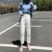 白色高腰牛仔裤女秋装，2023八分小个子，宽松直筒显瘦九分烟管裤