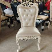 欧式椅子全实木软包酒店餐厅，家用单人白色餐椅美甲靠背椅豪华高级