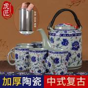 景德镇陶瓷茶壶大容量，复古青花瓷水壶套装，家用老式提梁壶茶具