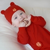 婴儿帽子春秋冬季宝宝纯棉胎，帽新生儿初生儿大红色，帽子满月周岁帽