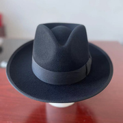 可折叠礼帽羊毛英伦复古美式咔叽，毡帽宽檐卷边绅士帽超软防皱