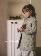 自留110-145韩系高端女童满印花朵，蕾丝拼接翻领夹棉绗缝棉外套