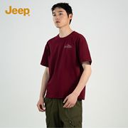 Jeep吉普短袖男夏季纯棉宽松潮流男装美式复古印花圆领t恤男生