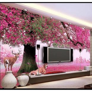 欧式简约3d立体壁画，客厅沙发电视背景墙壁纸，卧室温馨浪漫粉色墙纸