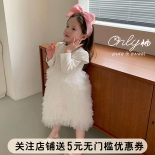 2023夏季法式女童气质纯色韩版礼服重工小香风蛋糕纱公主连衣裙
