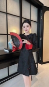 新中式女装黑色，高端旗袍2024气质高级感国风连衣裙圆领