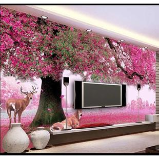 欧式简约3d立体壁画客厅，沙发电视背景墙壁纸，卧室温馨浪漫粉色墙纸