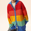彩虹色拼接糖果色针织外套，汕头开衫毛衣，男款高级感慵懒风镂空上衣