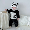 儿童熊猫套装超萌可爱宝宝睡衣加厚棉衣男童夹棉法兰绒家居服套装