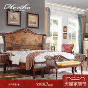 赫莎复古法式手绘双人床古典家具，高端别墅婚床美式1.8m主卧大床as