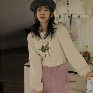 时尚起义韩国甜美优雅棉柔软蕾丝花边领兔子T恤jo23121903