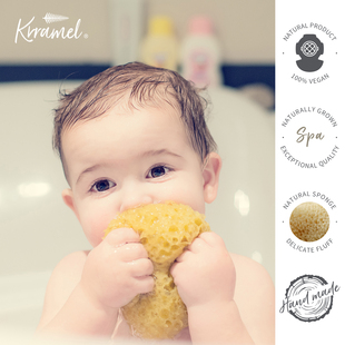 krramel希腊天然海绵婴儿，宝宝洗澡海绵儿童，泡澡沐浴洗脸海绵浴球