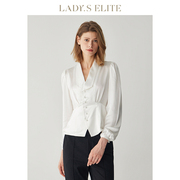 ladyselite慕裁白色缎感醋酸，泡泡袖衬衫女2023春夏短款气质上衣