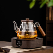 青花彤煮茶炉实木把玻璃蒸煮茶壶电陶炉，加热家用泡茶器茶具套装