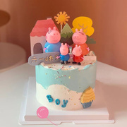 网红小猪软陶蛋糕装饰摆件田园房屋小树插件儿童生日甜品烘焙装扮